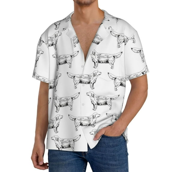 Uemuo Labrador Retriever Dog Pattern Cotton Linen Short Sleeve Shirts,Casual Lightweight Button Down Shirts,Vacation Beach Summer Tops-Medium