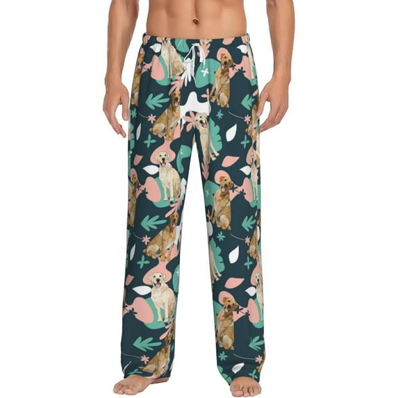 Uemuo Labrador Retriever Dog Pattern Men's Wide Leg Palazzo Lounge Pants with Pockets Light Weight Loose Comfy Casual Pajama Pants-Medium