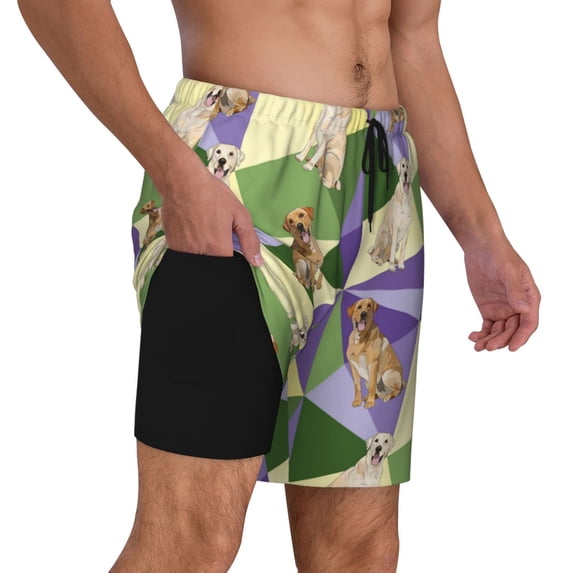 Uemuo Labrador Retriever Dog Pattern Mens Swim Trunks Quick Dry Board Shorts with Mesh Lining, Stretch Beach Shorts Quick Dry No-Chafing Board Shorts-3X-Large