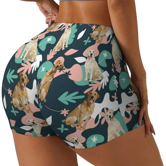 Uemuo Labrador Retriever Dog Pattern Women Workout Impact Shorts Scrunch Butt Lifting Gym Shorts Seamless Booty Biker Shorts-X-Large