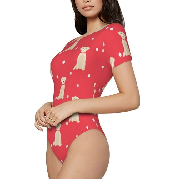 Uemuo Labrador Retriever Dog Pattern Women's One Piece Short Sleeve Swimsuit Rash Guard Surfing Modest Quick-drying Swimsuit Beach Essentials-Small