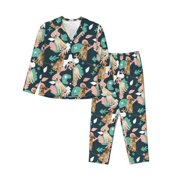 Uemuo Labrador Retriever Dog Pattern Womens Pajama Sets,PJ Set for Women,Pajamas for Women Logo,Long Sleeve Pajama Set for Women,Soft Long Sleeve Top With Pants-