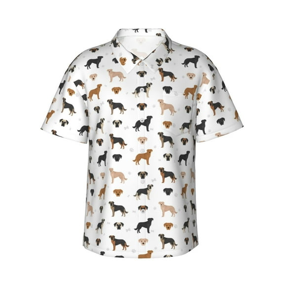 Uemuo Labrador Retriever Dog Printed Regular Fit Short Sleeve Casual Hawaiian Shirt for Men,Aloha shirt,Tropical shirt,Floral print shirt,Vacation Beach shirt-Small