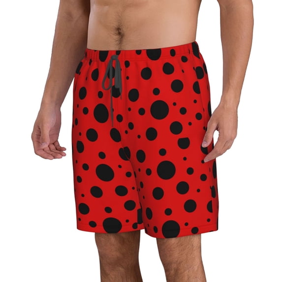 Uemuo Ladybug Pattern Pattern Men's Swim Trunks Hawaiian Beach Bathing Suit Swimsuits Beach Quick-Dry Shorts with Pockets-Large