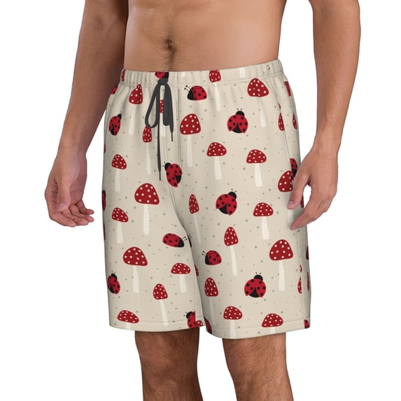 Uemuo Ladybug With Mushroom Pattern Men's Swim Trunks Hawaiian Beach Bathing Suit Swimsuits Beach Quick-Dry Shorts with Pockets-