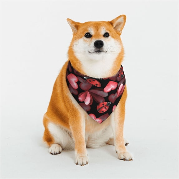 Uemuo Ladybugs and Red Hearts Summer Dog Bandanas,Cat Pet scarf,Soft Cotton Puppy Cat Scarfs Washable,Pets Gift-Small