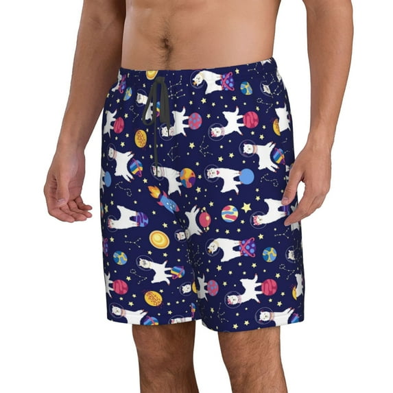Uemuo Lama in Space Pattern Men's Swim Trunks Hawaiian Beach Bathing Suit Swimsuits Beach Quick-Dry Shorts with Pockets-X-Large