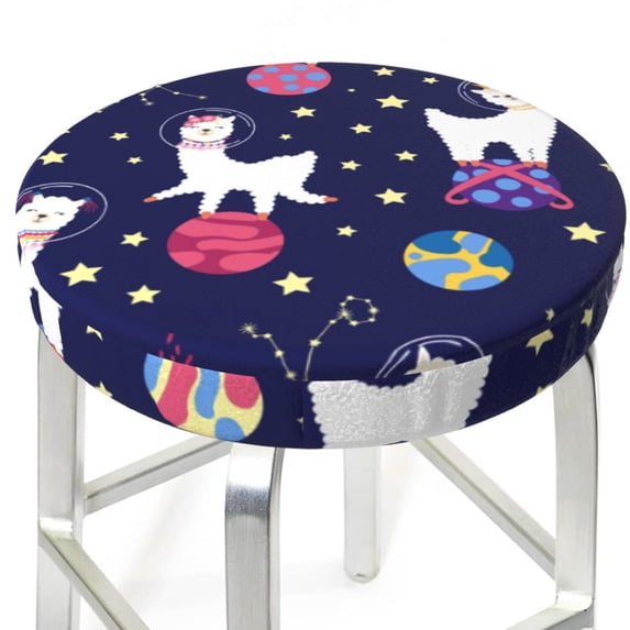 Uemuo Lama in Space Pattern Round Bar Stool Seat Covers Washable Stool Cushion Slipcover Elastic Bar Chair Covers-