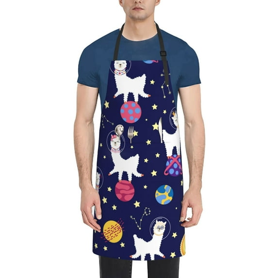 Uemuo Lama in Space Pattern Waterproof Apron Adjustable Dishwasher Apron- Apron for Women Men Heavy Duty Work Apron for Dishwashing Chemical Lab