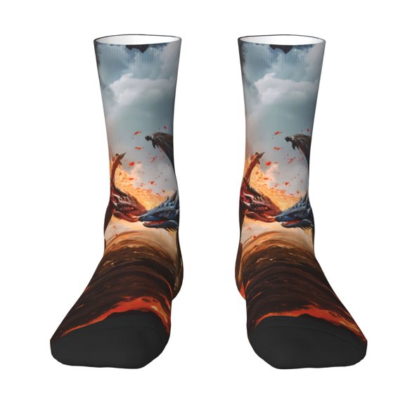 Uemuo Lava Dragon Pattern Women's Crew Socks, Soft Durable Breathable Moisture-Wicking with Odor Control Cotton socks