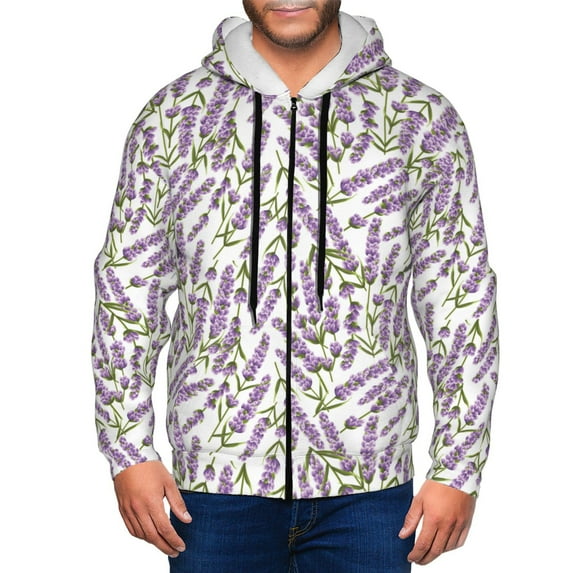 Uemuo Lavender Flowers for Men's Fashion Full-zip Hoodies & Sweatshirts with Kangaroo Pocket, Zip-up Hooded Sweatshirt, Moisture Wicking & Breathable-XX-Large
