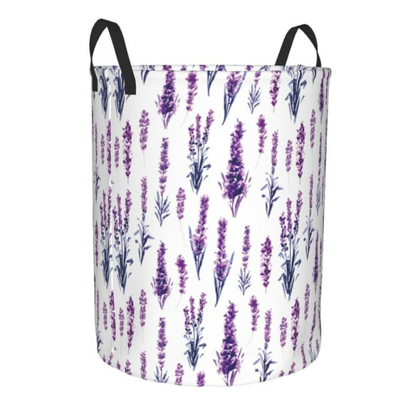 Uemuo Lavender Flowers Pattern Circular Laundry Hamper Basket with handles,Collapsible laundry basket,Large capacity laundry hamper,Laundry Organizer-