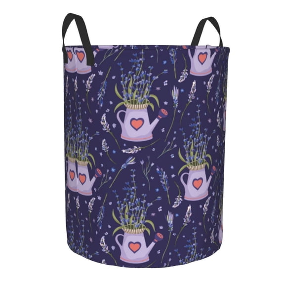 Uemuo Lavender Flowers Pattern Circular Laundry Hamper Basket with handles,Collapsible laundry basket,Large capacity laundry hamper,Laundry Organizer-