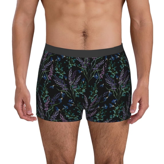 Uemuo Lavender Flowers Pattern Men's Boxer Briefs,Trunk Anti-Chafing,Comfortable, Durable, and Stylish Underwear-X-Large