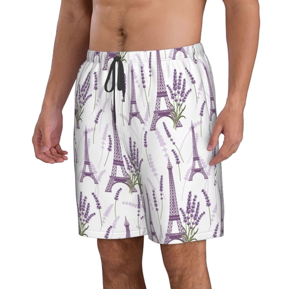 Uemuo Lavender Flowers Pattern Men's Swim Trunks Hawaiian Beach Bathing Suit Swimsuits Beach Quick-Dry Shorts with Pockets-XX-Large