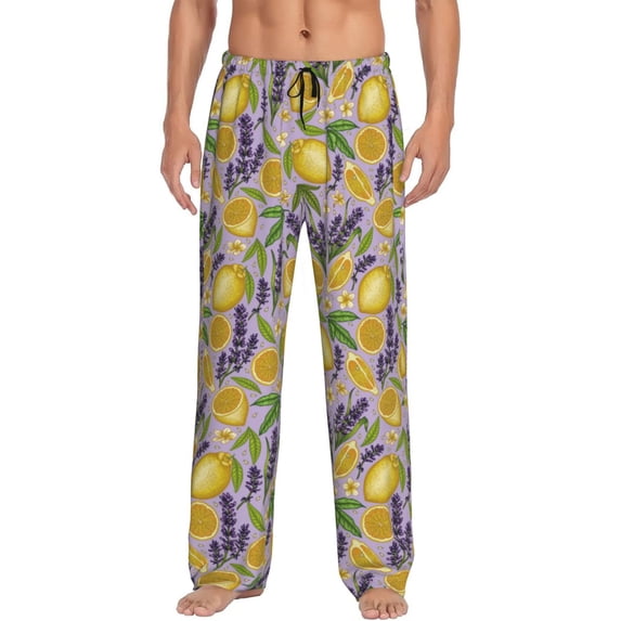 Uemuo Lavender Flowers Pattern Men's Wide Leg Palazzo Lounge Pants with Pockets Light Weight Loose Comfy Casual Pajama Pants-Large