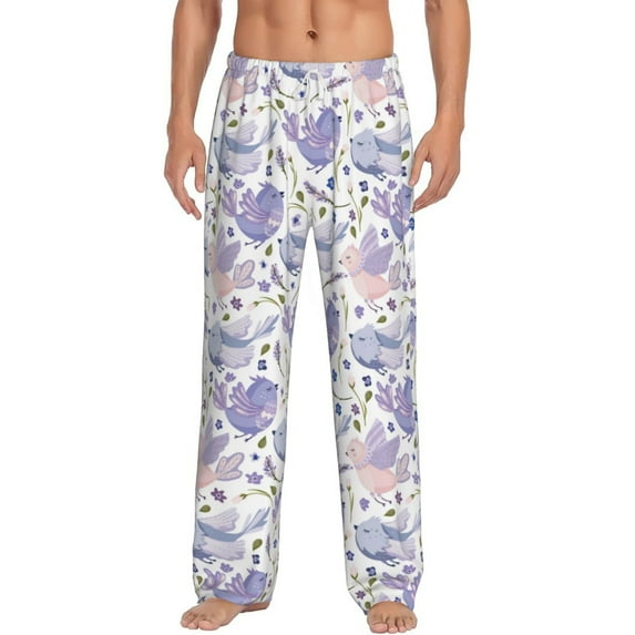 Uemuo Lavender Flowers Pattern Men's Wide Leg Palazzo Lounge Pants with Pockets Light Weight Loose Comfy Casual Pajama Pants-Medium