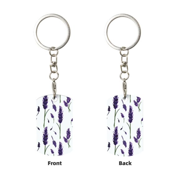 Uemuo Lavender Flowers Pattern Rectangular Metal Keychain - Durable, Stylish, and Personalized Key Ring for Men and Women,Engraved Keychain,Gift Slim Sturdy Keychain