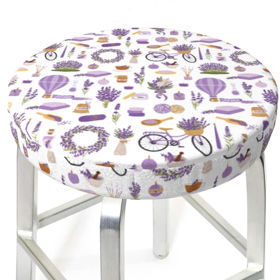 Uemuo Lavender Flowers Pattern Round Bar Stool Seat Covers Washable Stool Cushion Slipcover Elastic Bar Chair Covers-12 inch