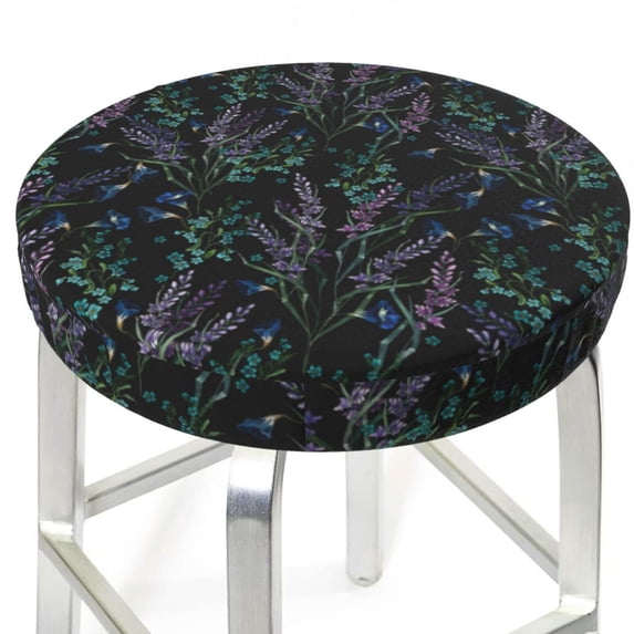 Uemuo Lavender Flowers Pattern Round Bar Stool Seat Covers Washable Stool Cushion Slipcover Elastic Bar Chair Covers-12 inch
