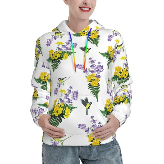 Uemuo Lavender Flowers Pattern Women's Hoodie with Eye-catching Drawstrings- Casual Pullover Hoodie with Kangaroo Pocket, Stylish Hooded Sweatshirt-Large