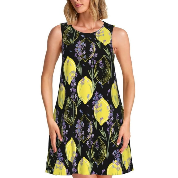 Uemuo Lavender Flowers Pattern Women’s Sleeveless Dress – Casual Summer A-Line Dress, Stylish and Comfortable Sundress for Hot Weather