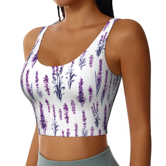 Uemuo Lavender Flowers Pattern Women's Sports Bra - High Impact Support, Breathable, and Comfortable Athletic Bra for Running, Yoga, and Workouts