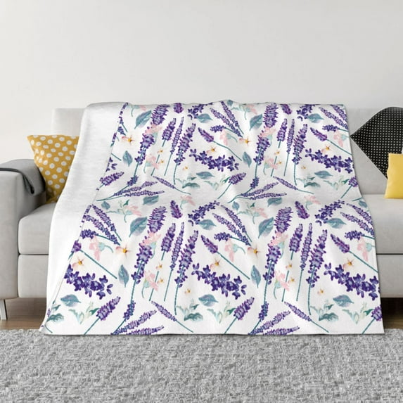 Uemuo Lavender Flowers Printed Throw Blanket for Couch, Fluffy Fuzzy Blankets for Bed, Sofa, Cozy Flannel Faux Fur Blanket-40"x30"