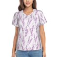 thumbnail image 1 of Uemuo Lavender Flowers Printed Women's Classic V-Neck T-Shirt - Soft, Breathable, Moisture-Wicking, Perfect for Casual, Office, Travel, and Everyday Wear-Medium, 1 of 5