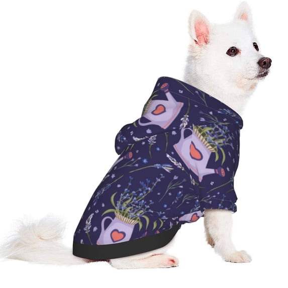 Uemuo Lavender Flowers for Winter Dog Hoodie Sweatshirts with Pockets Warm Dog Clothes for Small Dogs Chihuahua-Large