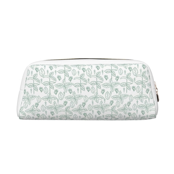 Uemuo Leaf Print Printed Leather Pencil Case, Pencil Pouch, Portable Pencil Bag, Pen Case for& Office