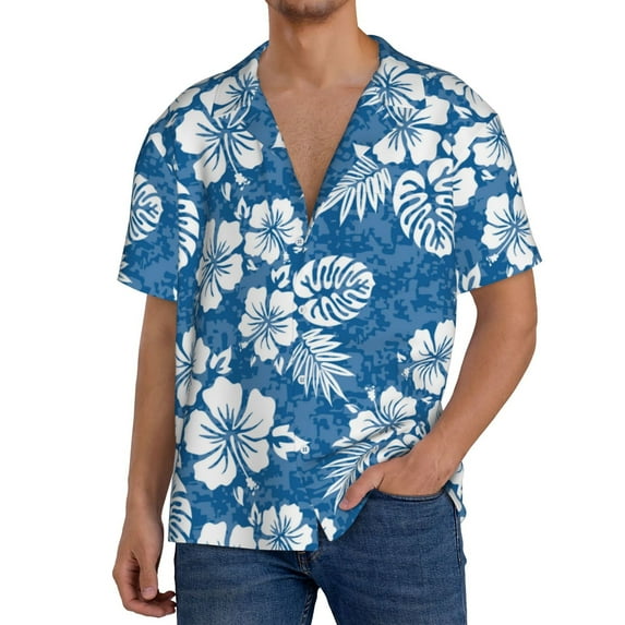 Uemuo Leaves And Flowers Pattern Cotton Linen Short Sleeve Shirts,Casual Lightweight Button Down Shirts,Vacation Beach Summer Tops-4X-Large
