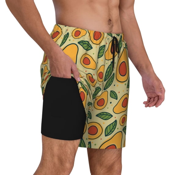 Uemuo Leaves Avocado Pattern Mens Swim Trunks Quick Dry Board Shorts with Mesh Lining, Stretch Beach Shorts Quick Dry No-Chafing Board Shorts-Large