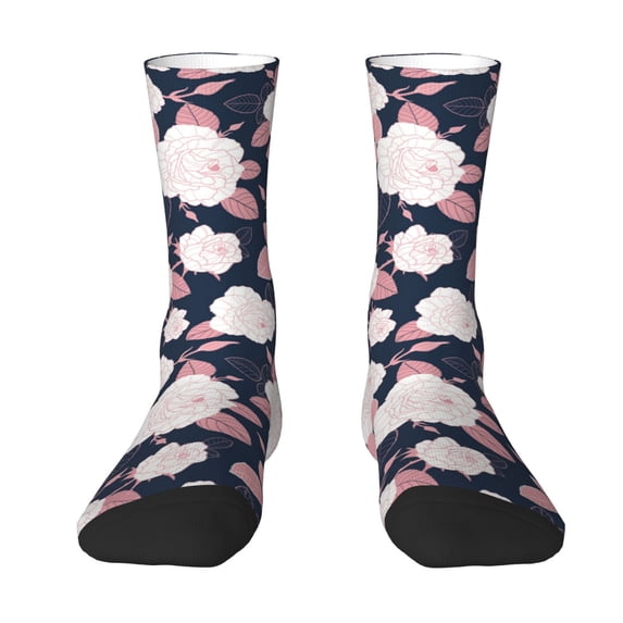 Uemuo Leaves Flower Pattern Women's Crew Socks, Soft Durable Breathable Moisture-Wicking with Odor Control Cotton socks