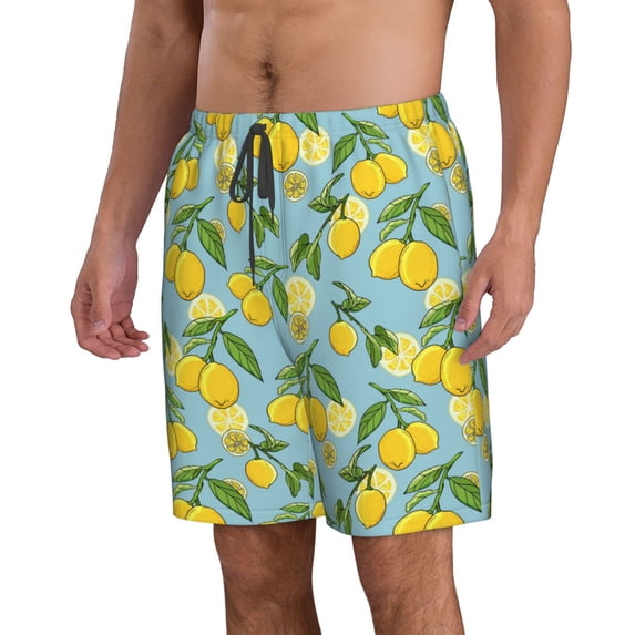Uemuo Lemon (3) Pattern Men's Swim Trunks Hawaiian Beach Bathing Suit Swimsuits Beach Quick-Dry Shorts with Pockets-3X-Large