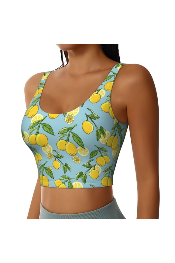 Lemon (3) Pattern Women's Sports Bra - High Impact Support, Breathable, and Comfortable Athletic Bra for Running, Yoga, and Workouts