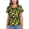 thumbnail image 1 of Uemuo Lemon Fruits Flowers Leaves Printed Women's Classic V-Neck T-Shirt - Soft, Breathable, Moisture-Wicking, Perfect for Casual, Office, Travel, and Everyday Wear-Small, 1 of 5