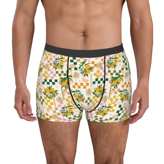 Uemuo Lemon Pattern Men's Boxer Briefs,Trunk Anti-Chafing,Comfortable, Durable, and Stylish Underwear-X-Large
