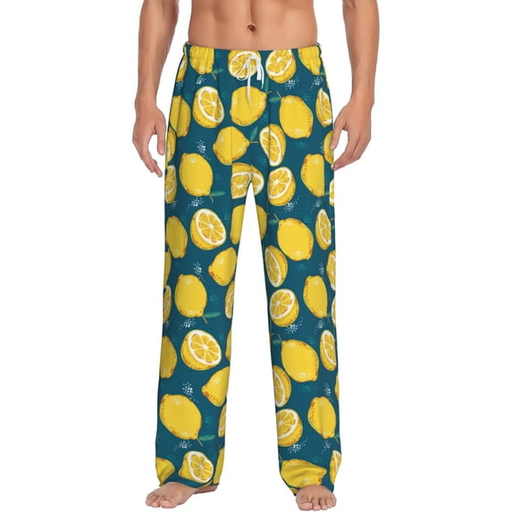 Uemuo Lemon Pattern Men's Wide Leg Palazzo Lounge Pants with Pockets Light Weight Loose Comfy Casual Pajama Pants-Small