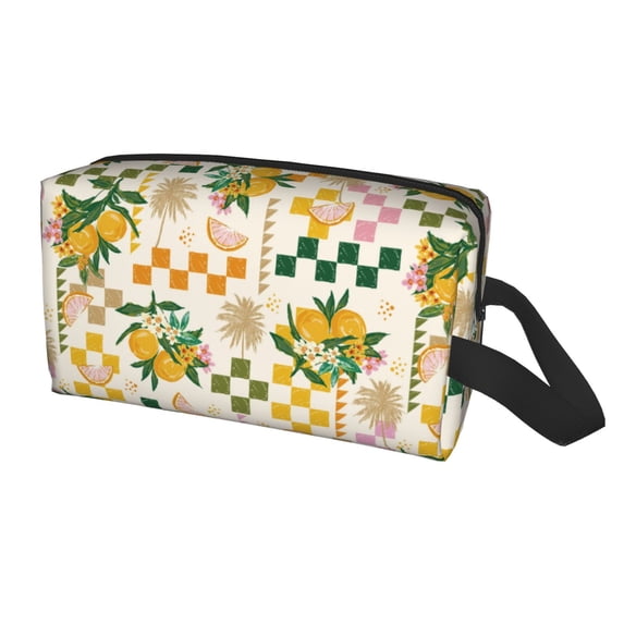 Uemuo Lemon Pattern Portable Toiletry Bags with Handle, Waterproof travel Make up Bags for Women, Large Capacity Travel Cosmetic Bags