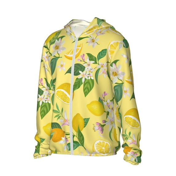 Uemuo Lemon Pattern Women's Full Zip UPF 50+ Sun Protection Hoodie Jacket Long Sleeve Sun Shirt Hiking Outdoor Performance with Pockets-Large
