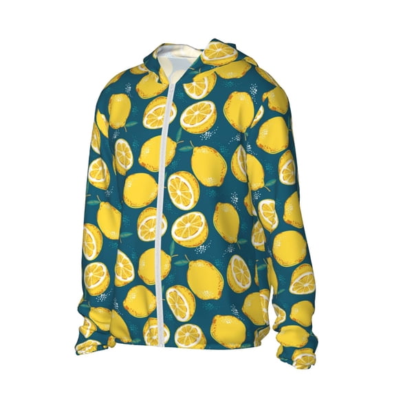 Uemuo Lemon Pattern Women's Full Zip UPF 50+ Sun Protection Hoodie Jacket Long Sleeve Sun Shirt Hiking Outdoor Performance with Pockets-XX-Large