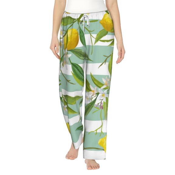 Uemuo Lemon Pattern Women's Wide Leg Palazzo Lounge Pants with Pockets Light Weight Loose Comfy Casual Pajama Pants-Small