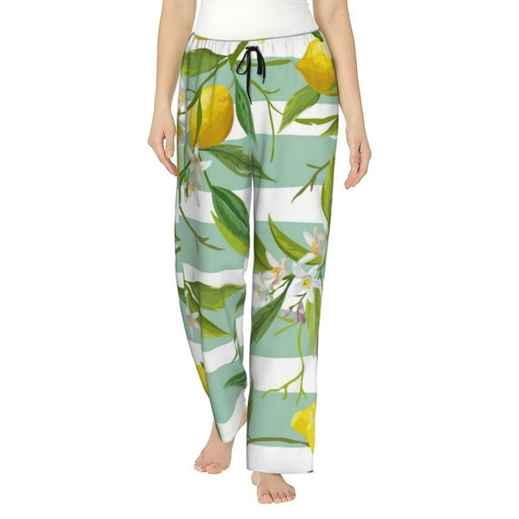 Uemuo Lemon Pattern Women's Wide Leg Palazzo Lounge Pants with Pockets Light Weight Loose Comfy Casual Pajama Pants-XX-Large