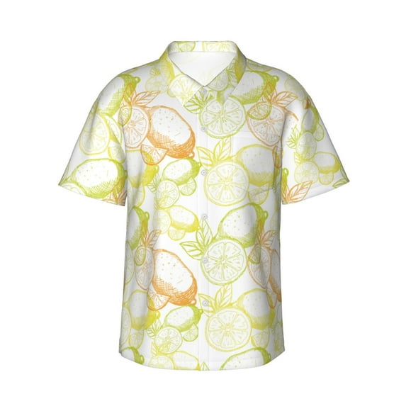 Uemuo Lemon Potatoes Printed Regular Fit Short Sleeve Casual Hawaiian Shirt for Men,Aloha shirt,Tropical shirt,Floral print shirt,Vacation Beach shirt-XX-Large
