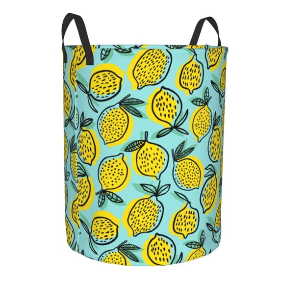 Uemuo Lemon1 Pattern Circular Laundry Hamper Basket with handles,Collapsible laundry basket,Large capacity laundry hamper,Laundry Organizer-Medium