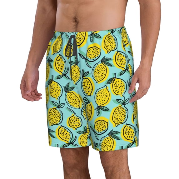 Uemuo Lemon1 Pattern Men's Swim Trunks Hawaiian Beach Bathing Suit Swimsuits Beach Quick-Dry Shorts with Pockets-X-Large