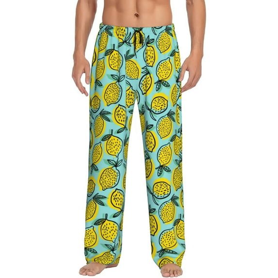 Uemuo Lemon1 Pattern Men's Wide Leg Palazzo Lounge Pants with Pockets Light Weight Loose Comfy Casual Pajama Pants-X-Large
