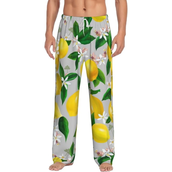 Uemuo Lemon1 Pattern Men's Wide Leg Palazzo Lounge Pants with Pockets Light Weight Loose Comfy Casual Pajama Pants-XX-Large