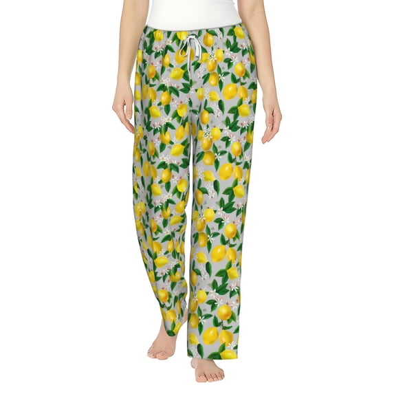 Uemuo Lemon1 Pattern Women's Wide Leg Palazzo Lounge Pants with Pockets Light Weight Loose Comfy Casual Pajama Pants-Medium